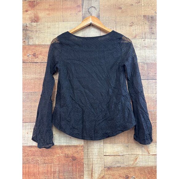 Emmelle Black Lace Long Sleeve V-Neck Blouse XS Polyester Made In China - Picture 6 of 7